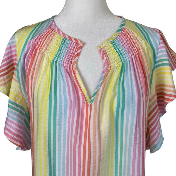 Michelle McDowell Sz M Penelope Pastel Rainbow Striped Smocked Ruffled Top - Picture 5 of 16